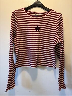 No Boundaries Burgundy and White Striped Long Sleeve Top